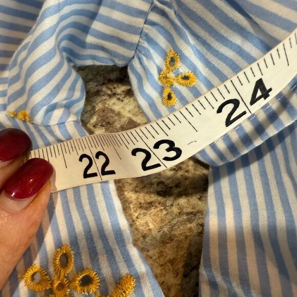 Very J boutique, blue and white striped blouse with yellow tassels size medium - Picture 7 of 9